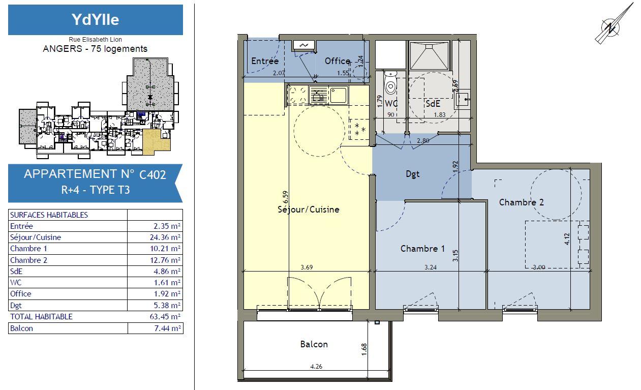 Appartement 63.45m² – ANGERS